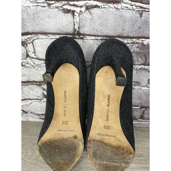 Manolo Blahnik Grey Wool Fabric Burgundy Pointed Toe Heels Women Sz 39.5EU/9M US - Picture 13 of 16